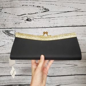 NWT Gold Glitter Chain Black Formal Bag Clutch